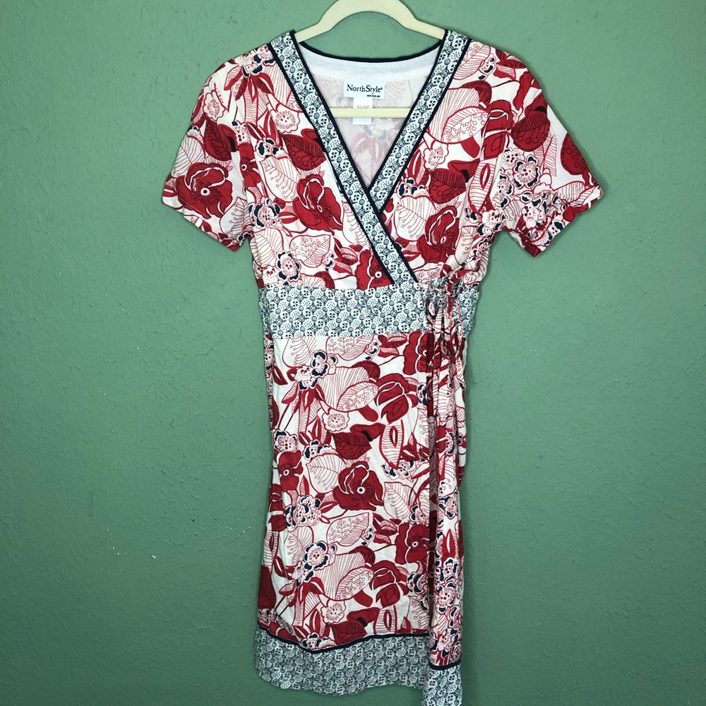 Red, White and Blue Floral Wrap Dress Size 14